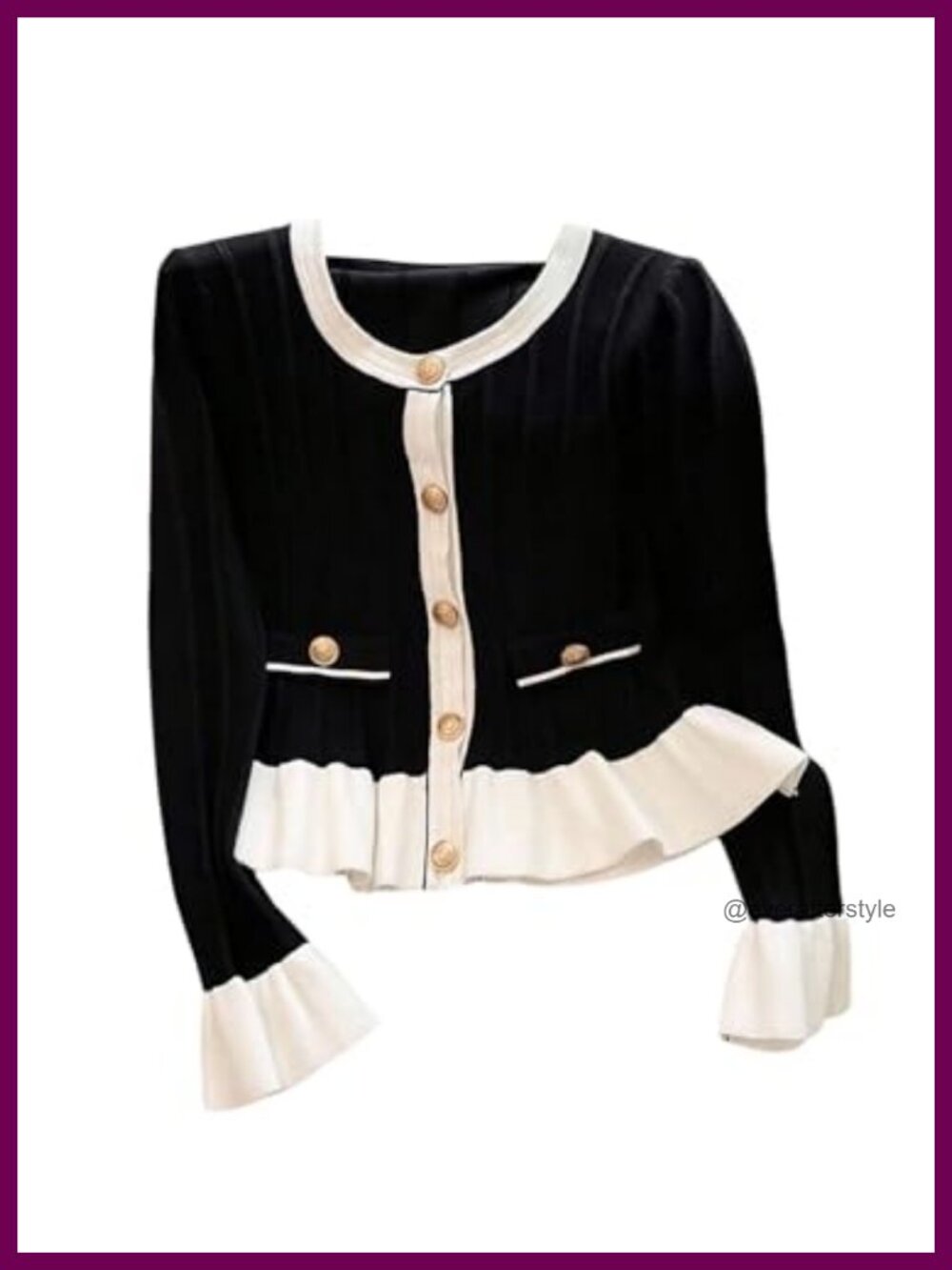 Ruffled Knit Cardigan Long Sleeve Open Front Button Accent